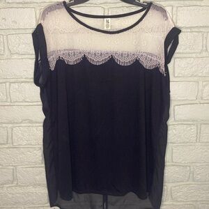 Black and White Lace Trim Women's Top